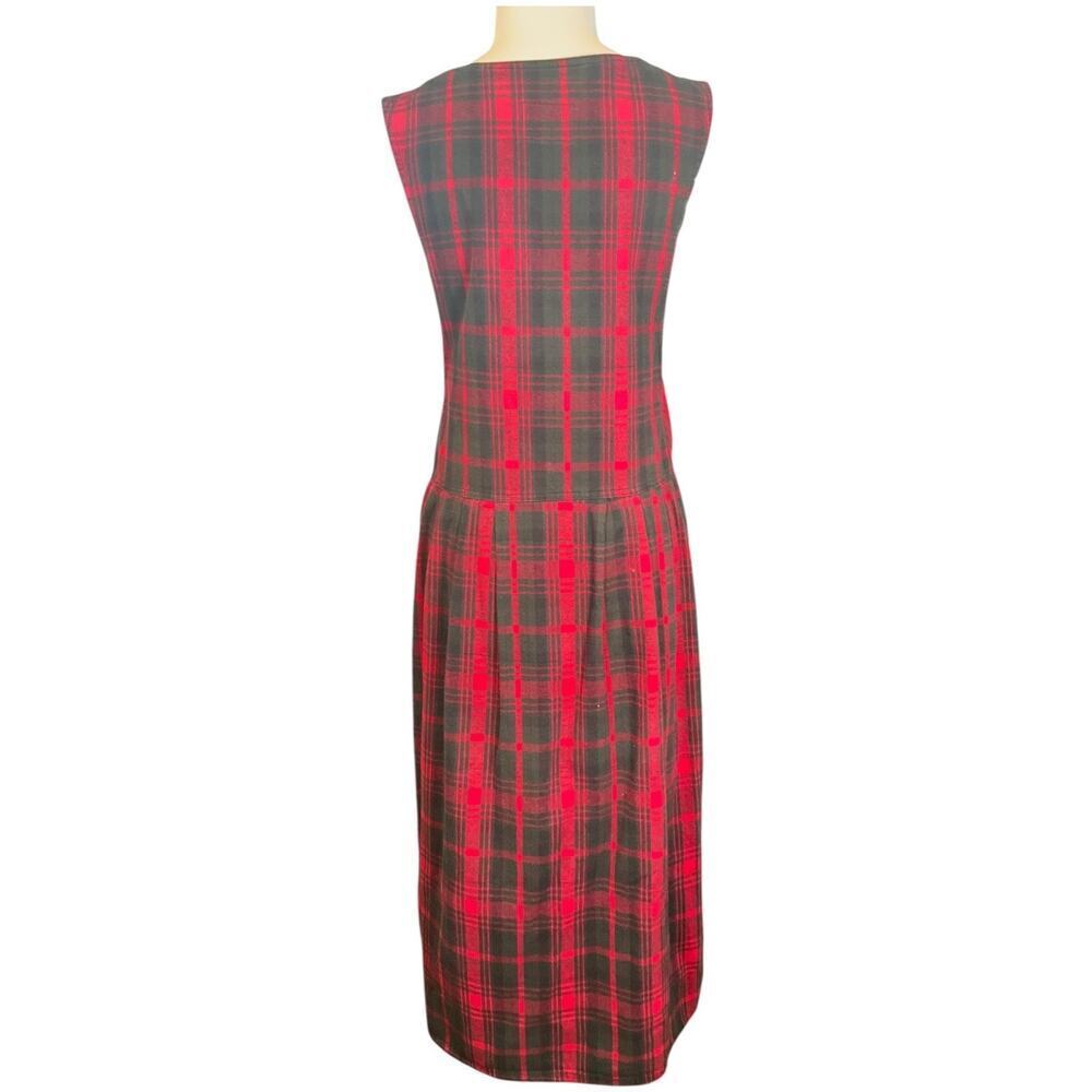 Vintage Woolrich Red Plaid Jumper Dress Sleeveless Buttons cottagecore Cotton L - Picture 2 of 12